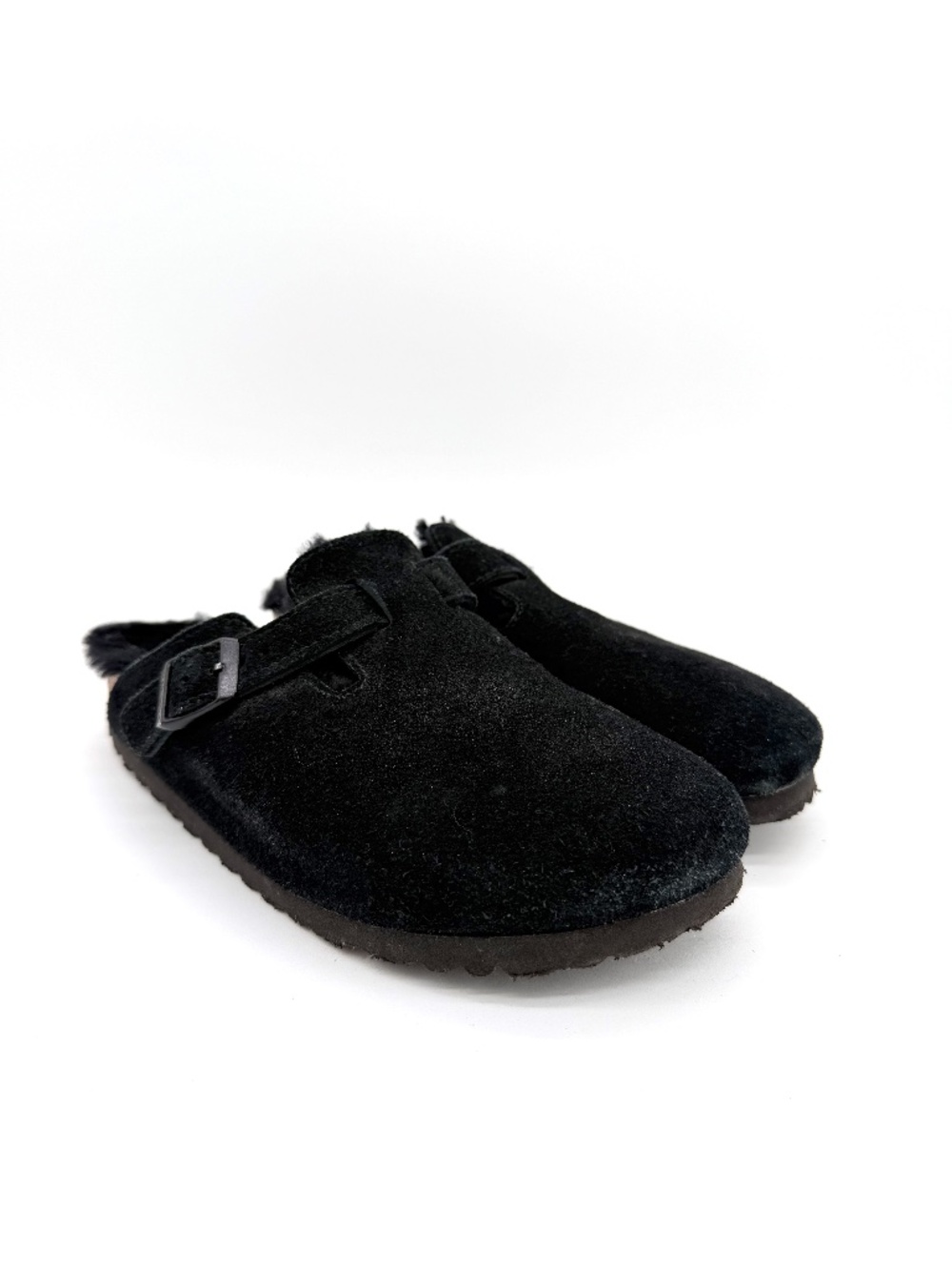 Birkenstock Boston Shearling Black Suede Clogs Mules Lined Shoes Womens 36 US 5